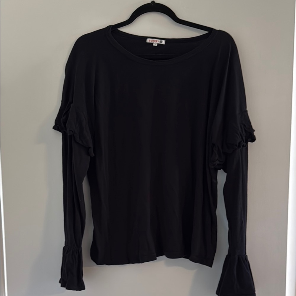 Sundry Women's Black Ruffled Long Sleeve Top Size 4/XL